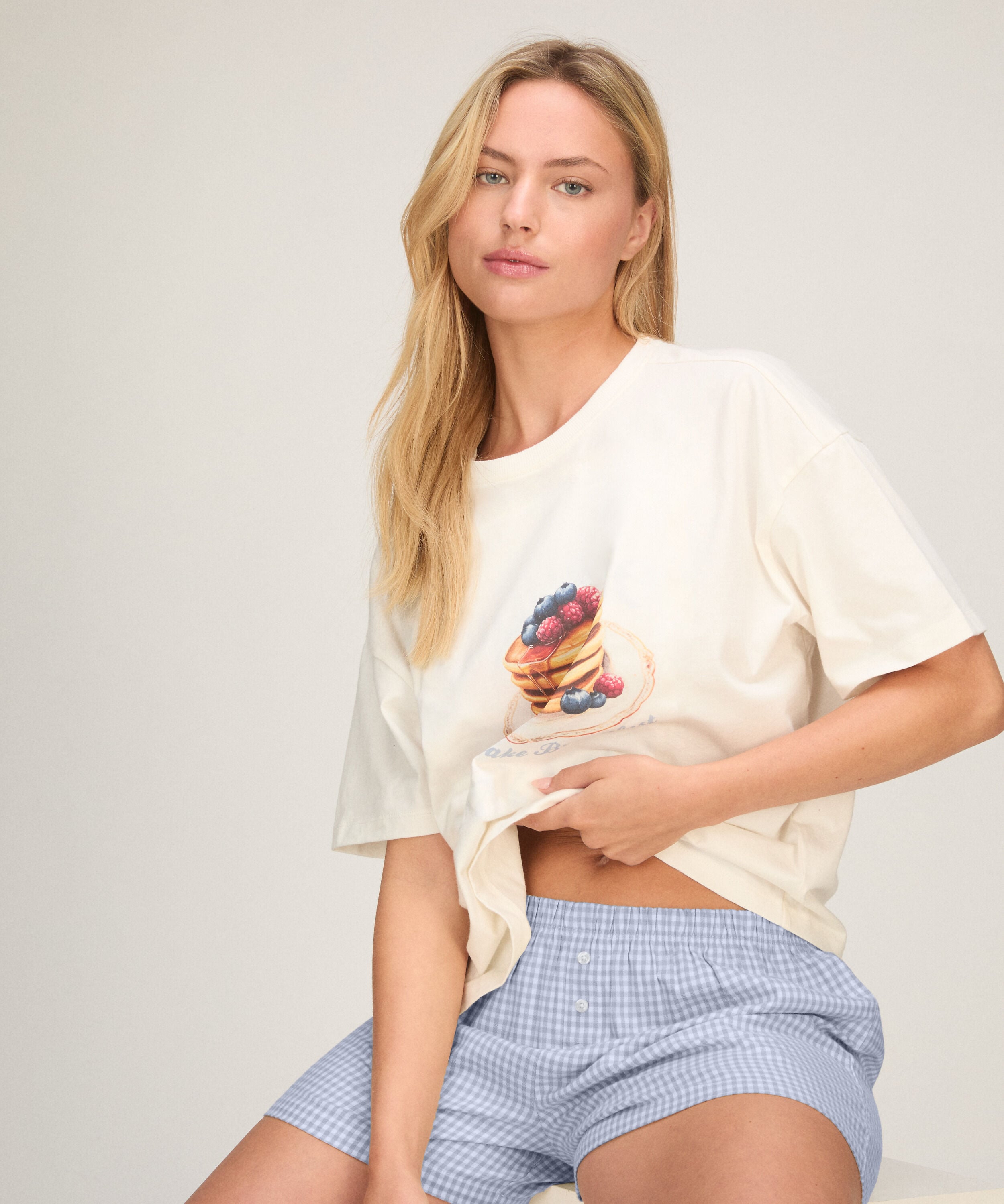 Conjunto de Pijama con Shorts y Camiseta, Blanco