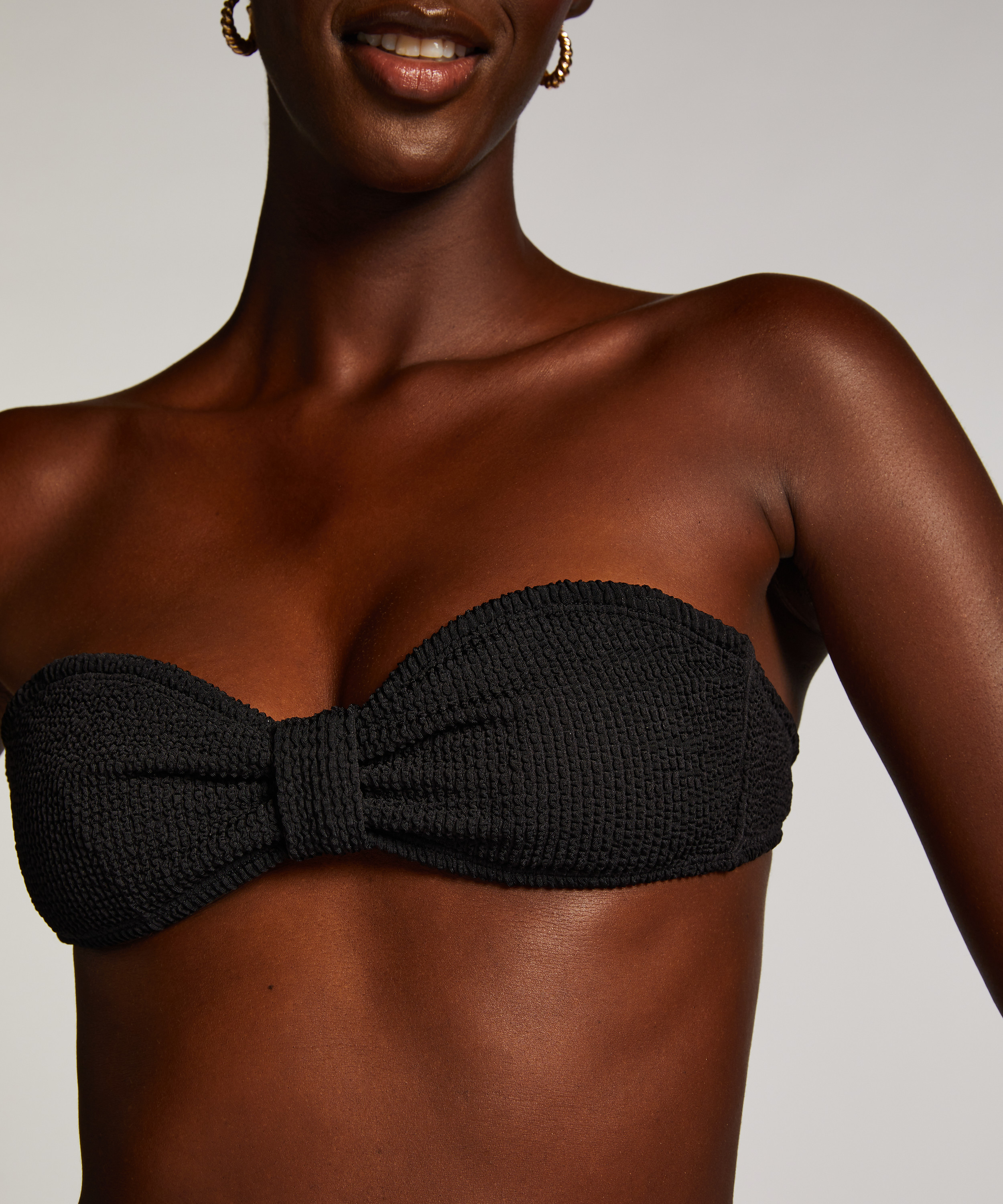 Top de bikini bandeau Crinkle, Negro, main