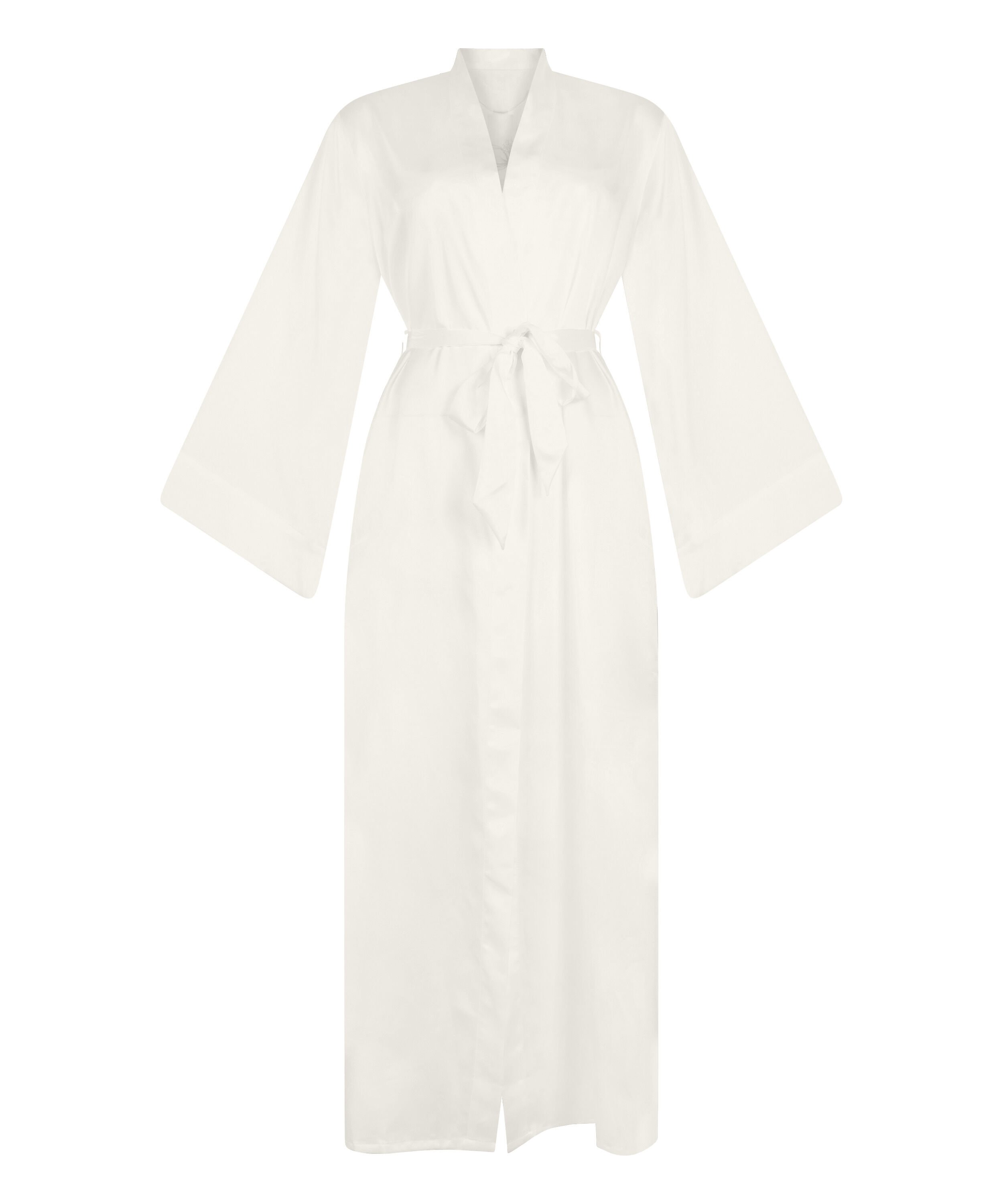 Kimono largo satinado floral, Blanco
