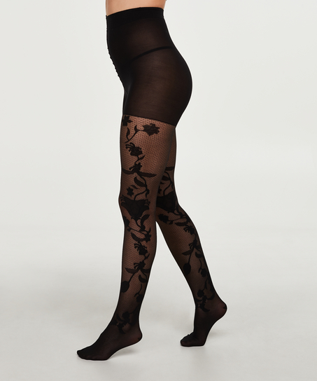 Panti de rejilla Paisley, Negro
