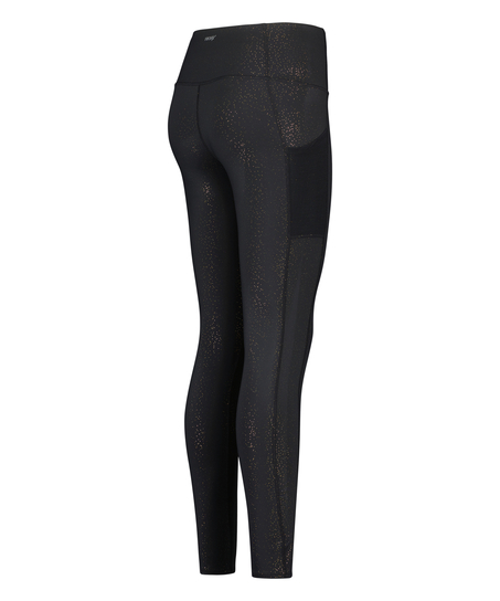 ﻿Leggings deportivos de cintura alta HKMX Brillo Dorado, Negro