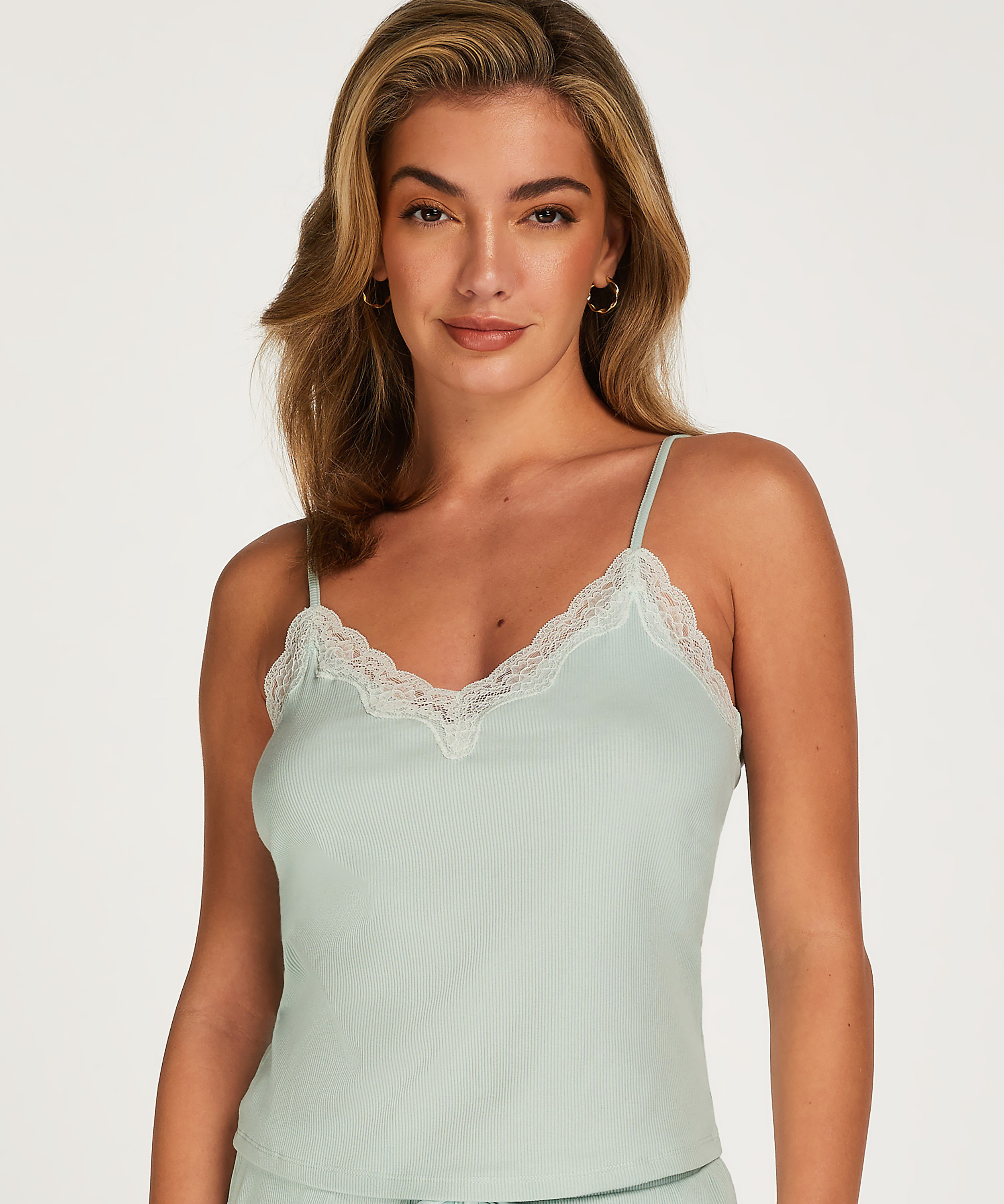 Top Cami Rib Lace, Verde, main