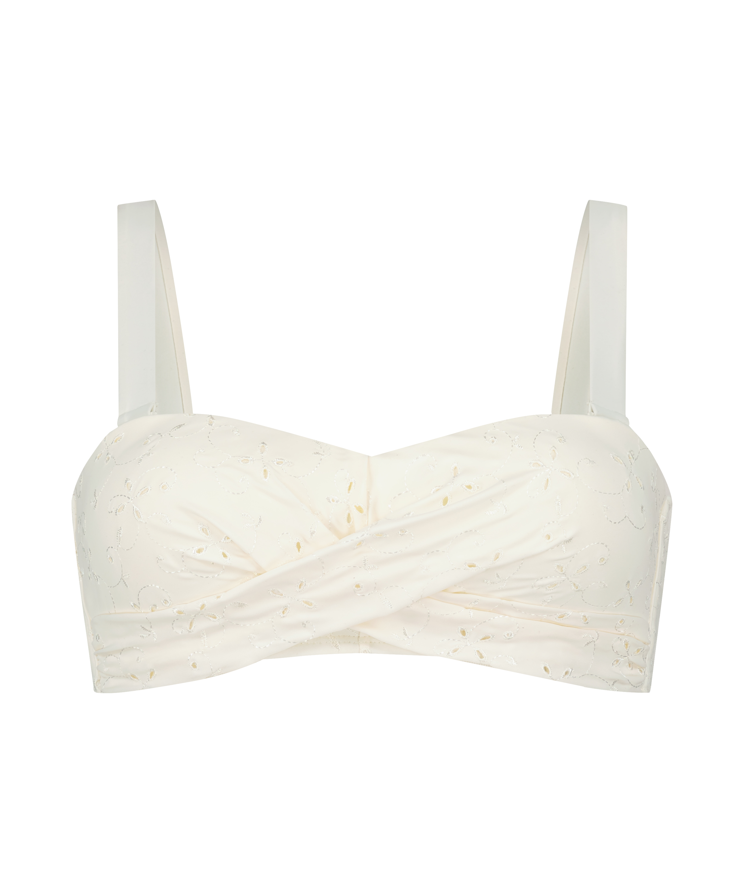 Top de bikini preformado y bandeau Broderie, Blanco, main