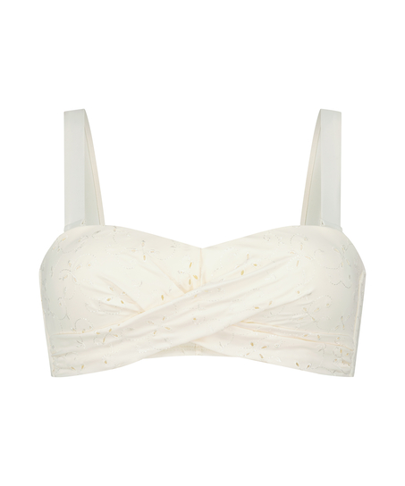 Top de bikini preformado y bandeau Broderie, Blanco