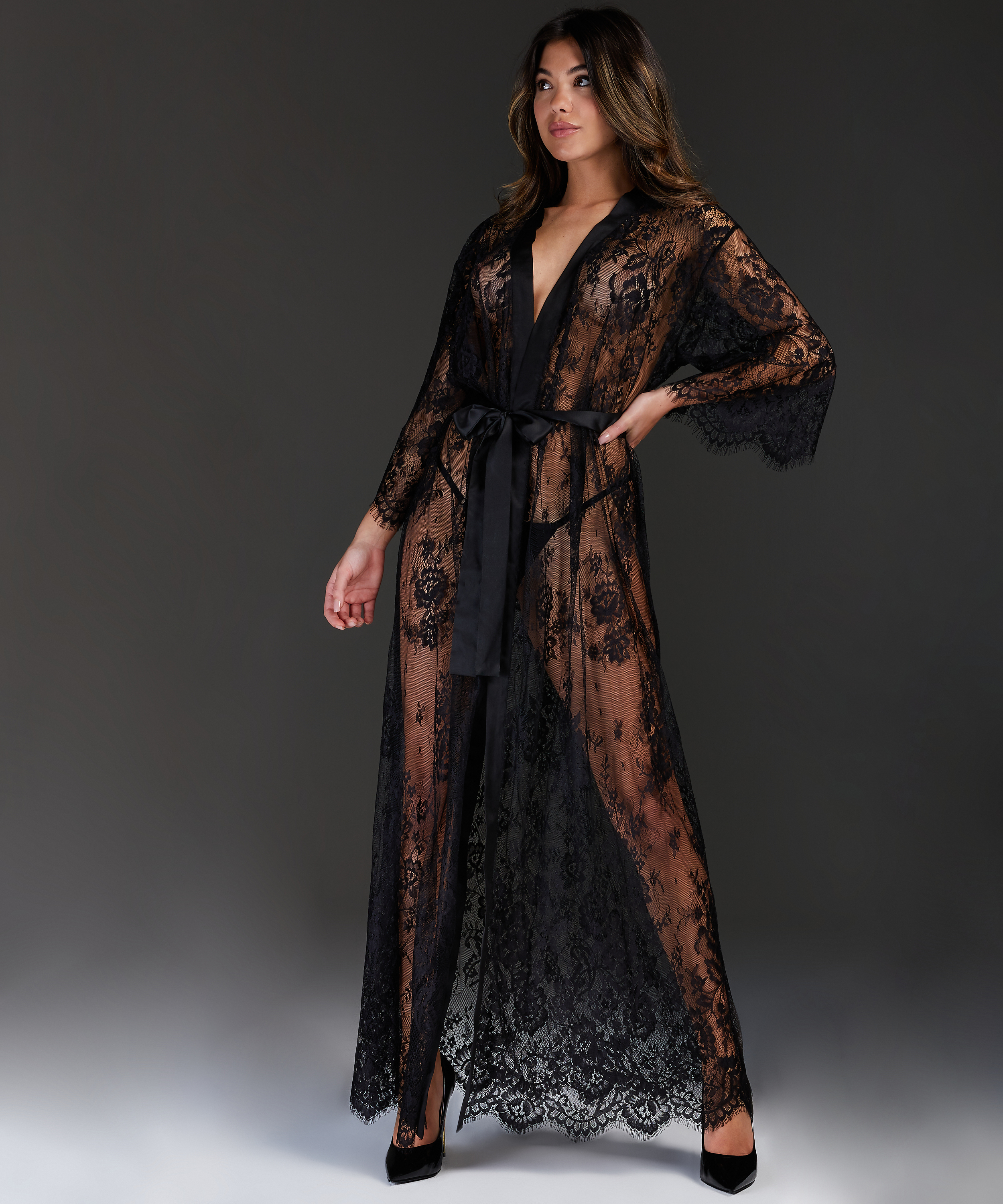 Kimono Allover Lace, Negro, main