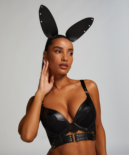 Diadema de piel sint&eacute;tica Bunny, Negro