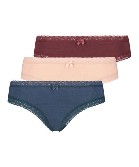 3 pares de braguitas brasile&ntilde;as Wild Girls Club, Rojo