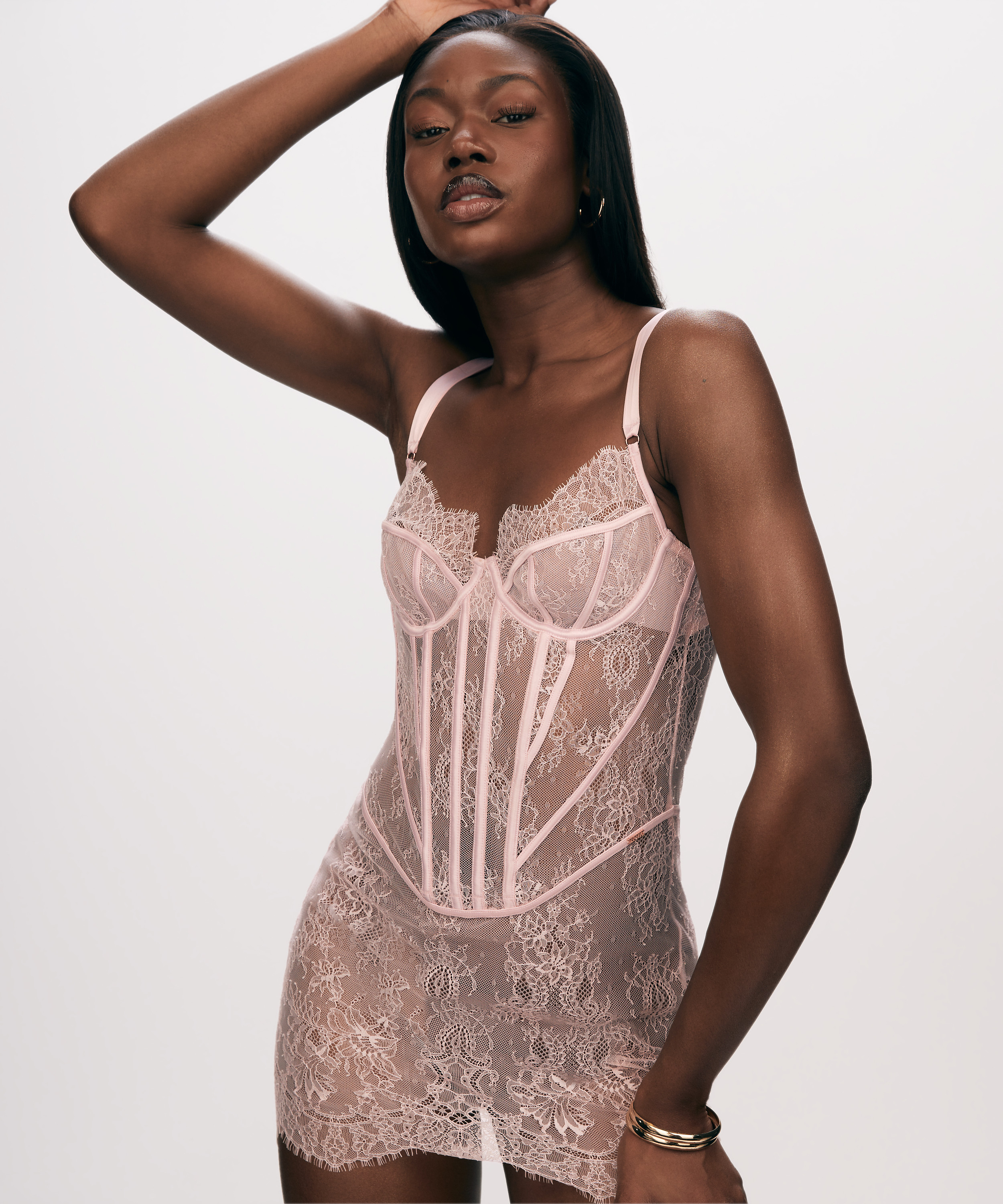 Vestido combinaci&oacute;n Lace Camille, Rosa, main