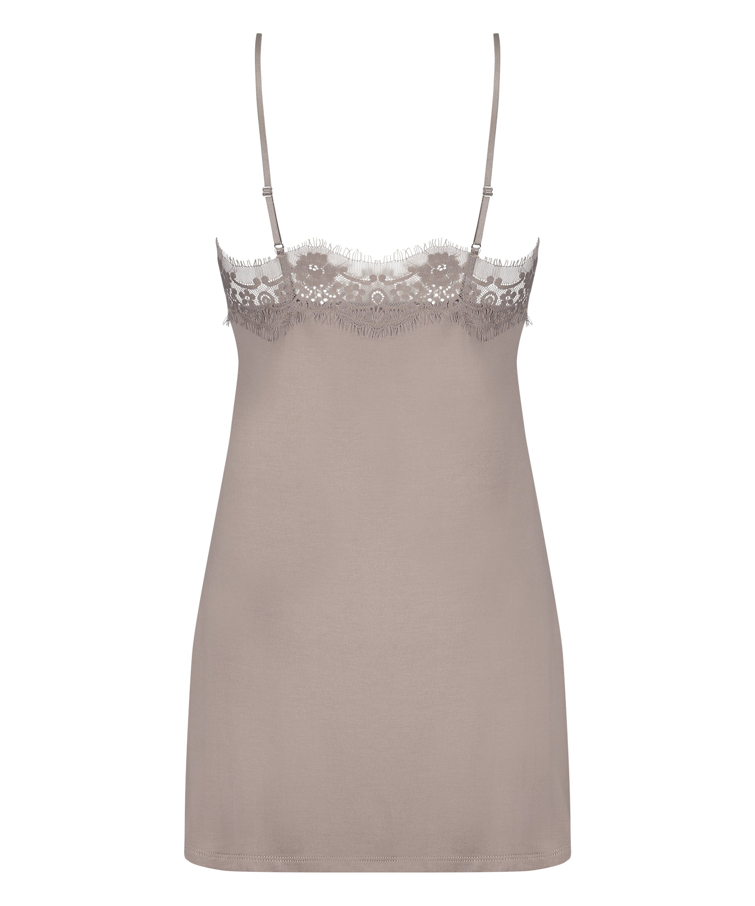 Vestido camis&oacute;n de encaje, marr&oacute;n, main