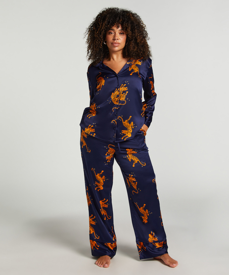 Chaqueta de manga larga y satén, Azul