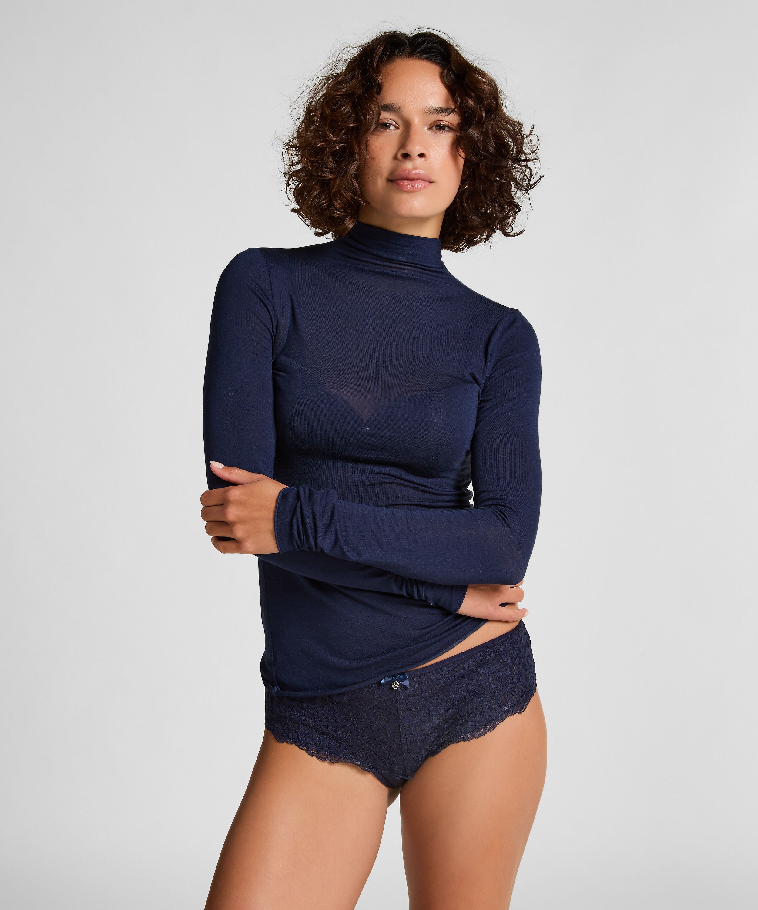 Camiseta de cachemir con cuello alto super suave