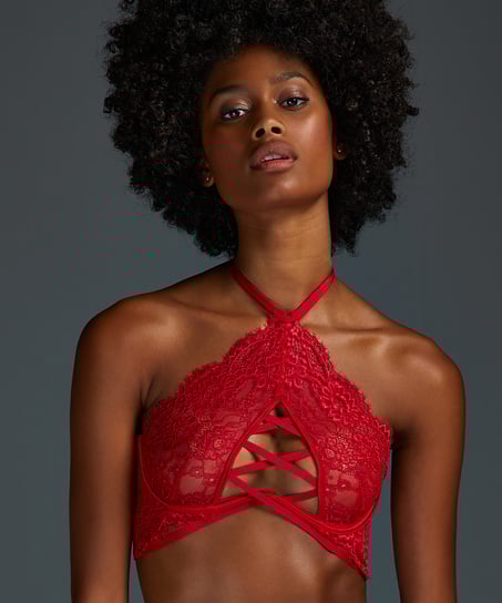 Sujetador cuello halter con aros sin relleno Eve, Rojo