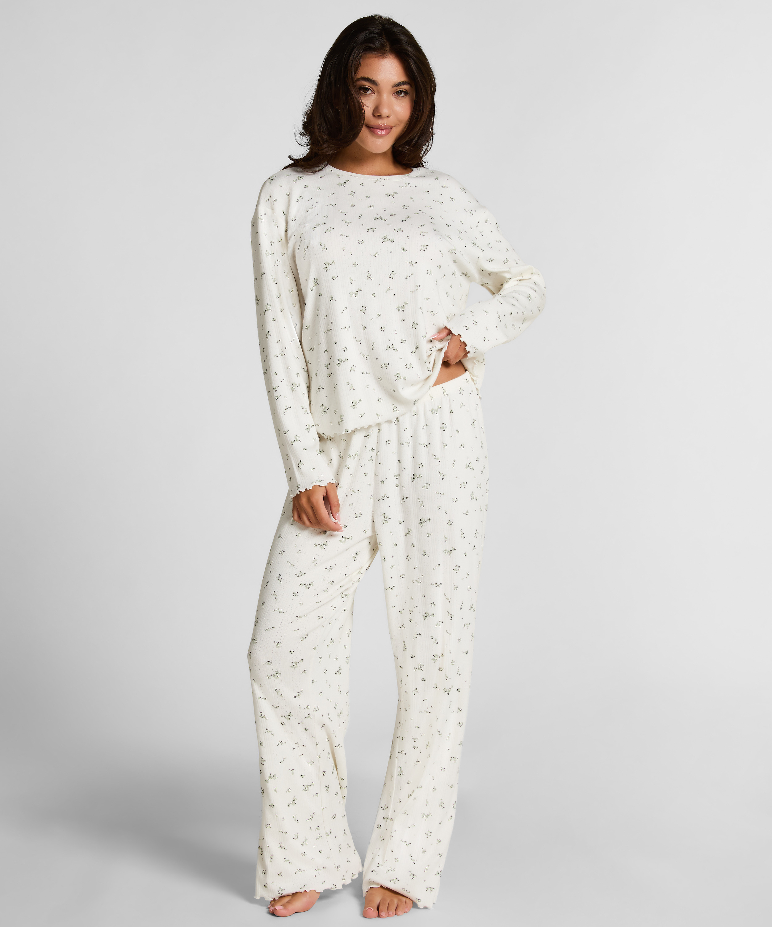 Pyjama Top Loose Pointelle, Blanco, main