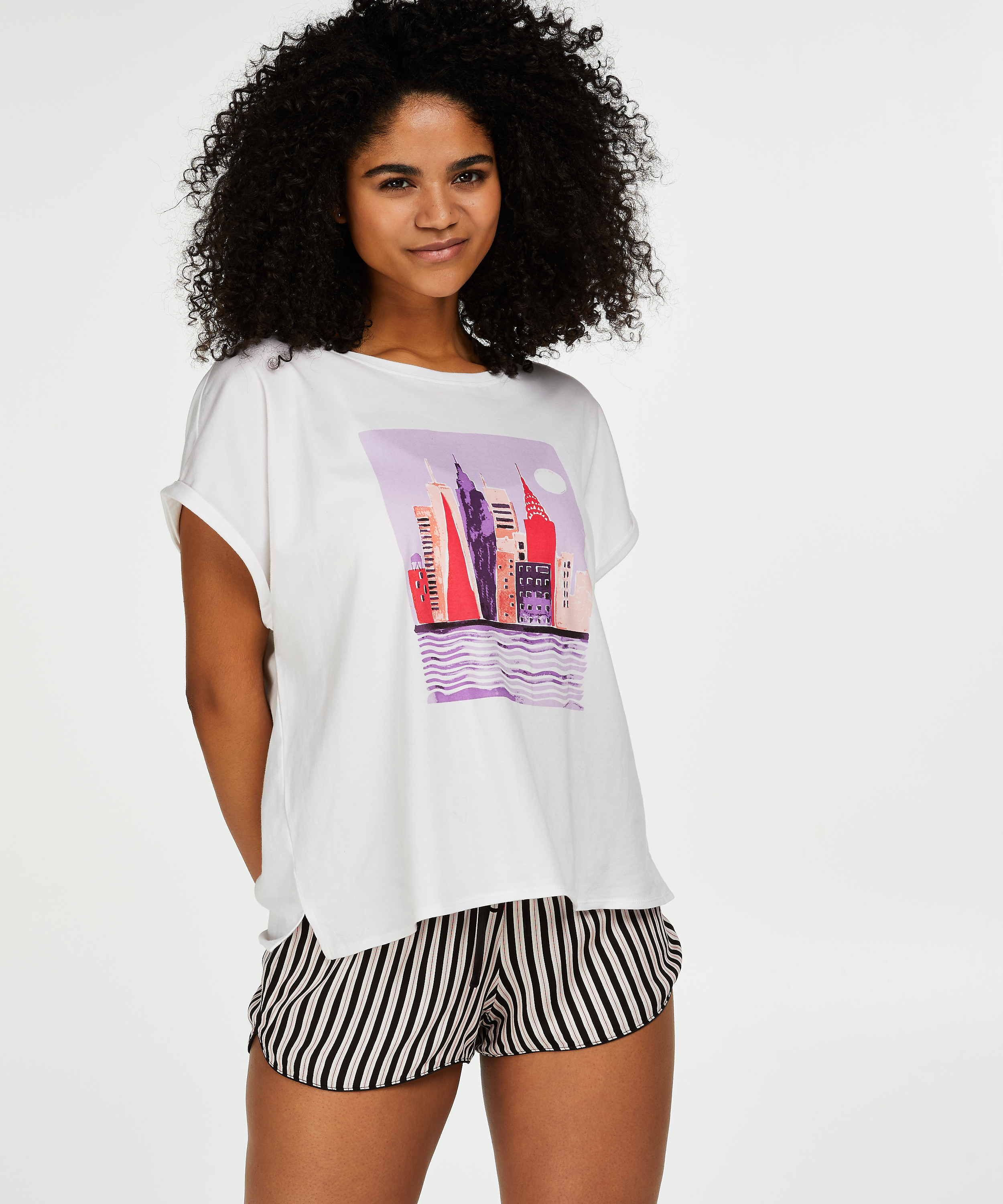 Top de pijama de manga corta, Blanco, main