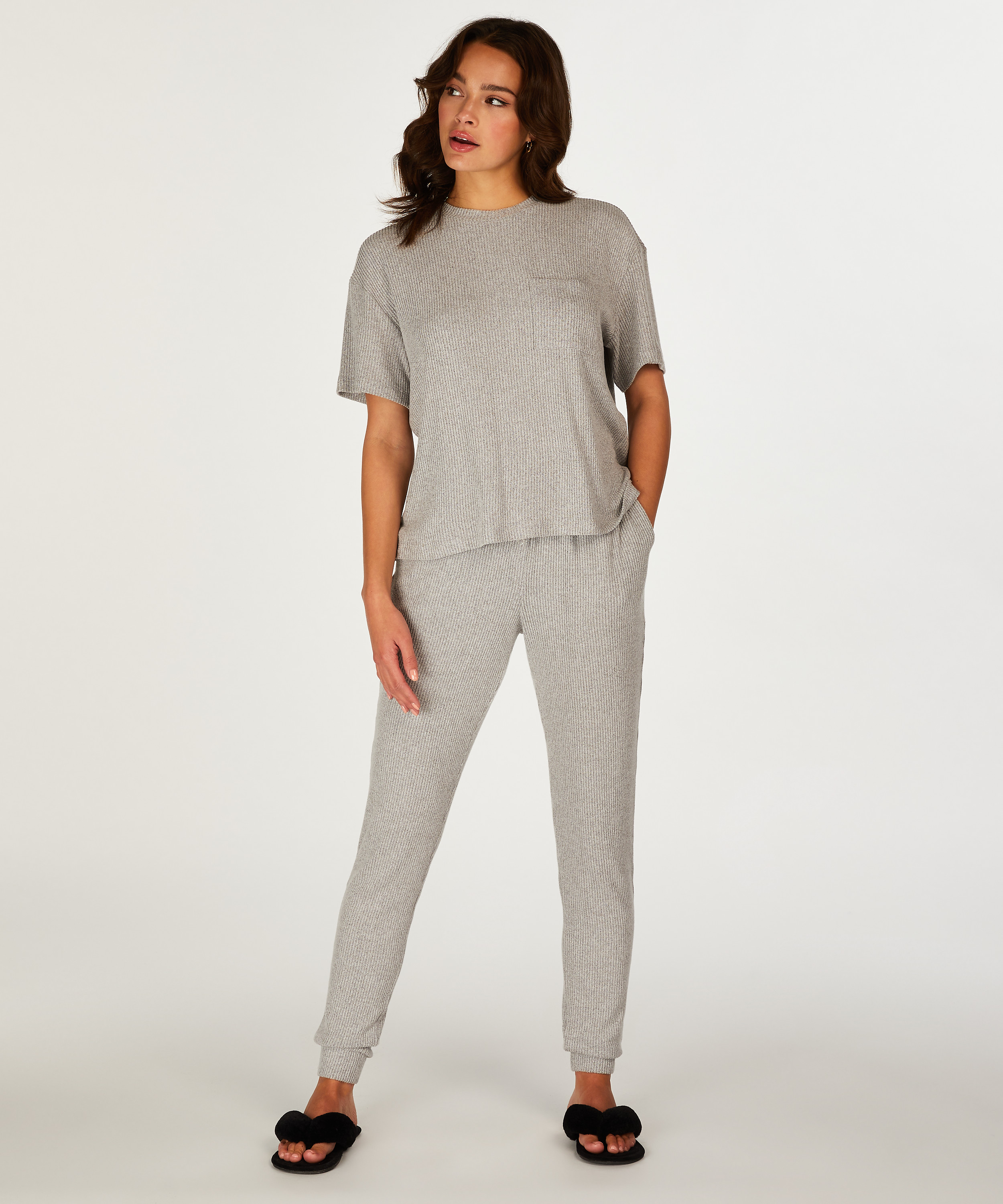 Top de manga corta en canal&eacute;, Gris, main