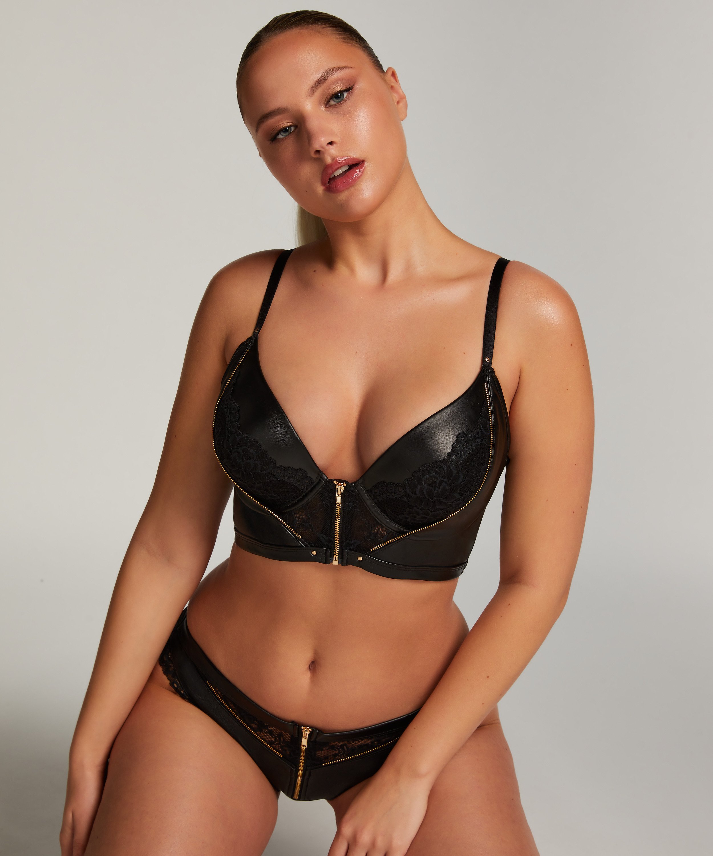 Sujetador de aros push-up preformado longline Talia, Negro, main