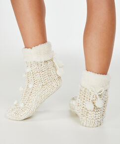 Calcetines pantufla de lurex, Blanco