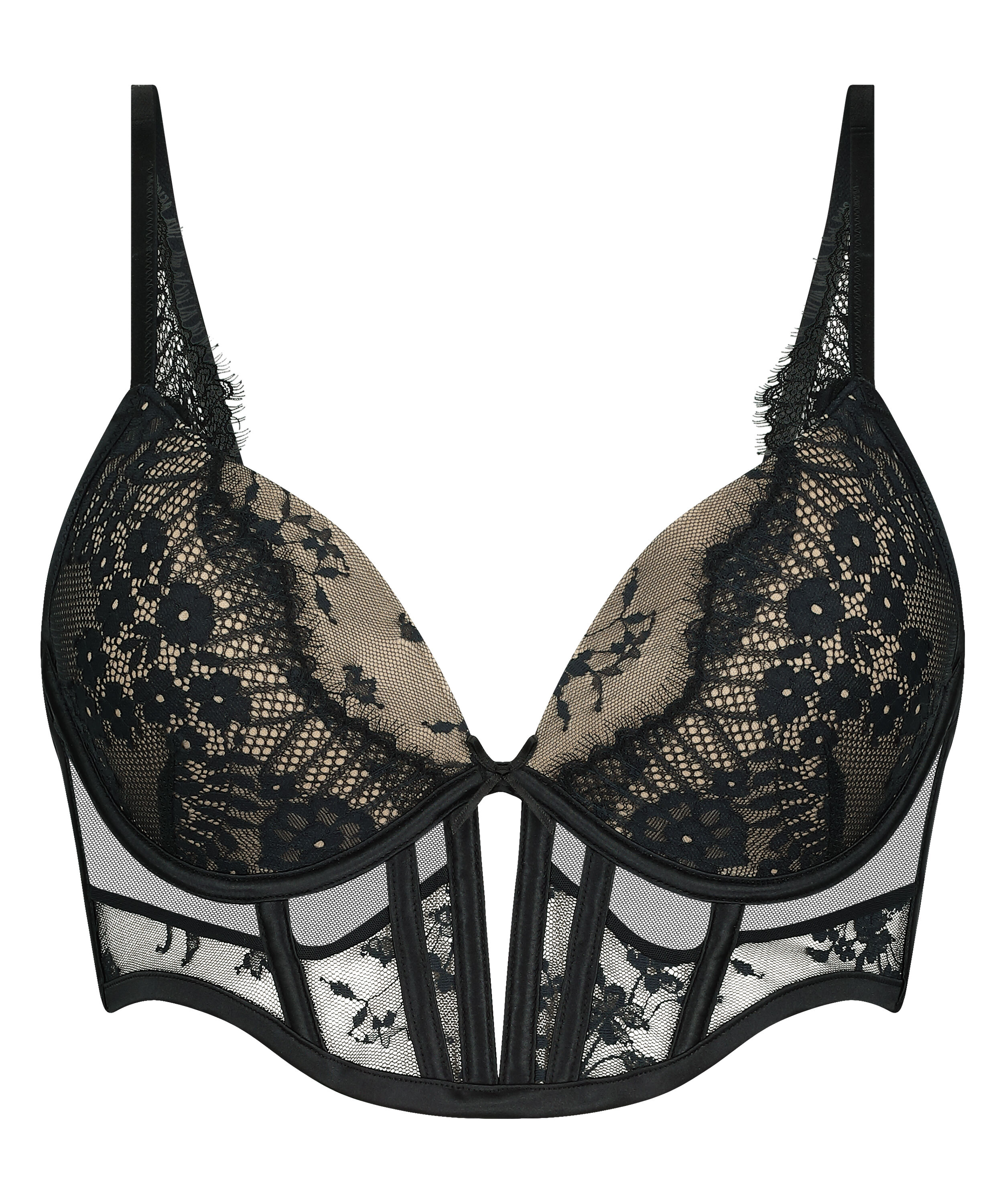 Sujetador de aros longline push-up acolchado Daphne, Negro