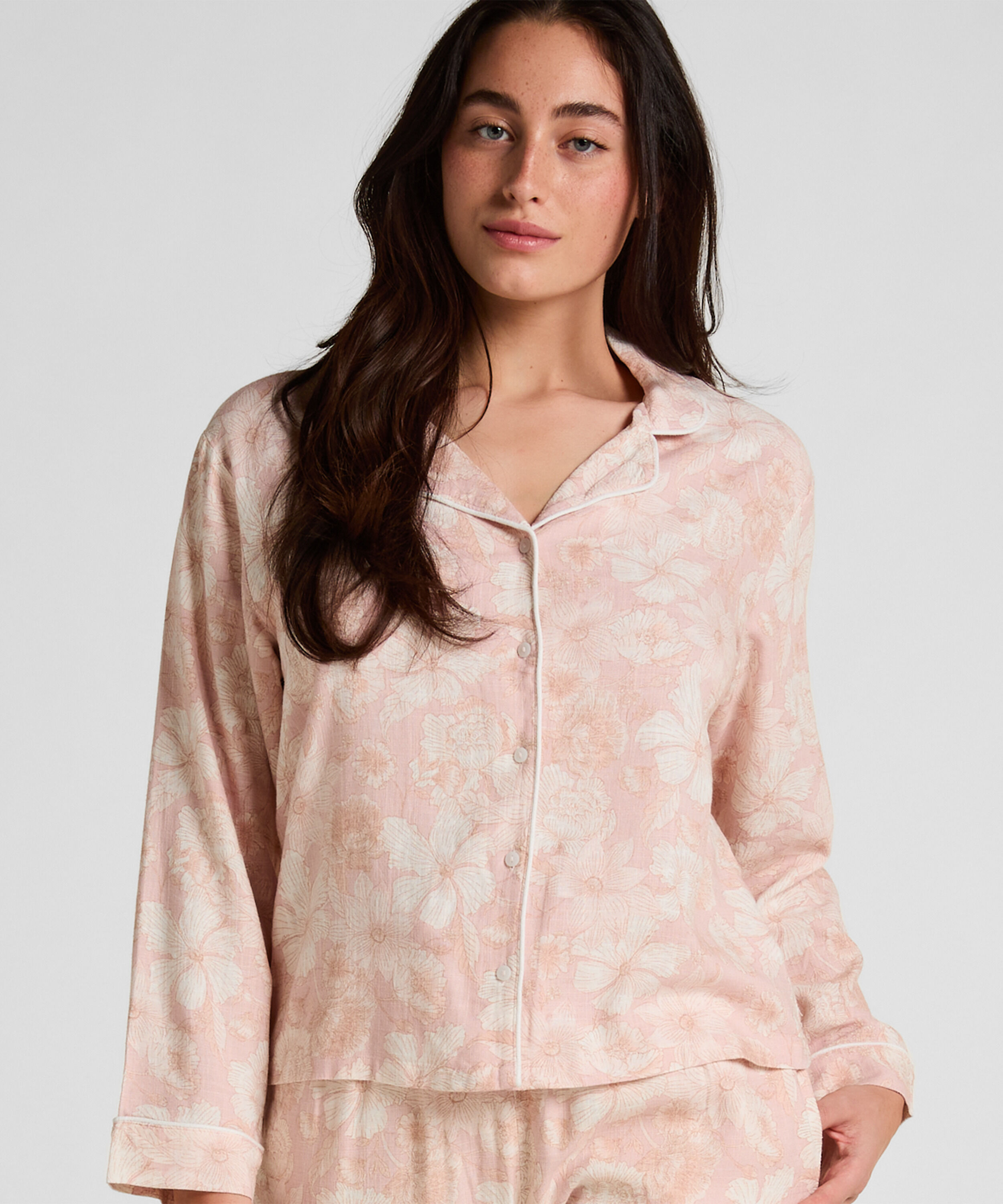 Chaqueta de Pijama de Lino con Flores, Rosa