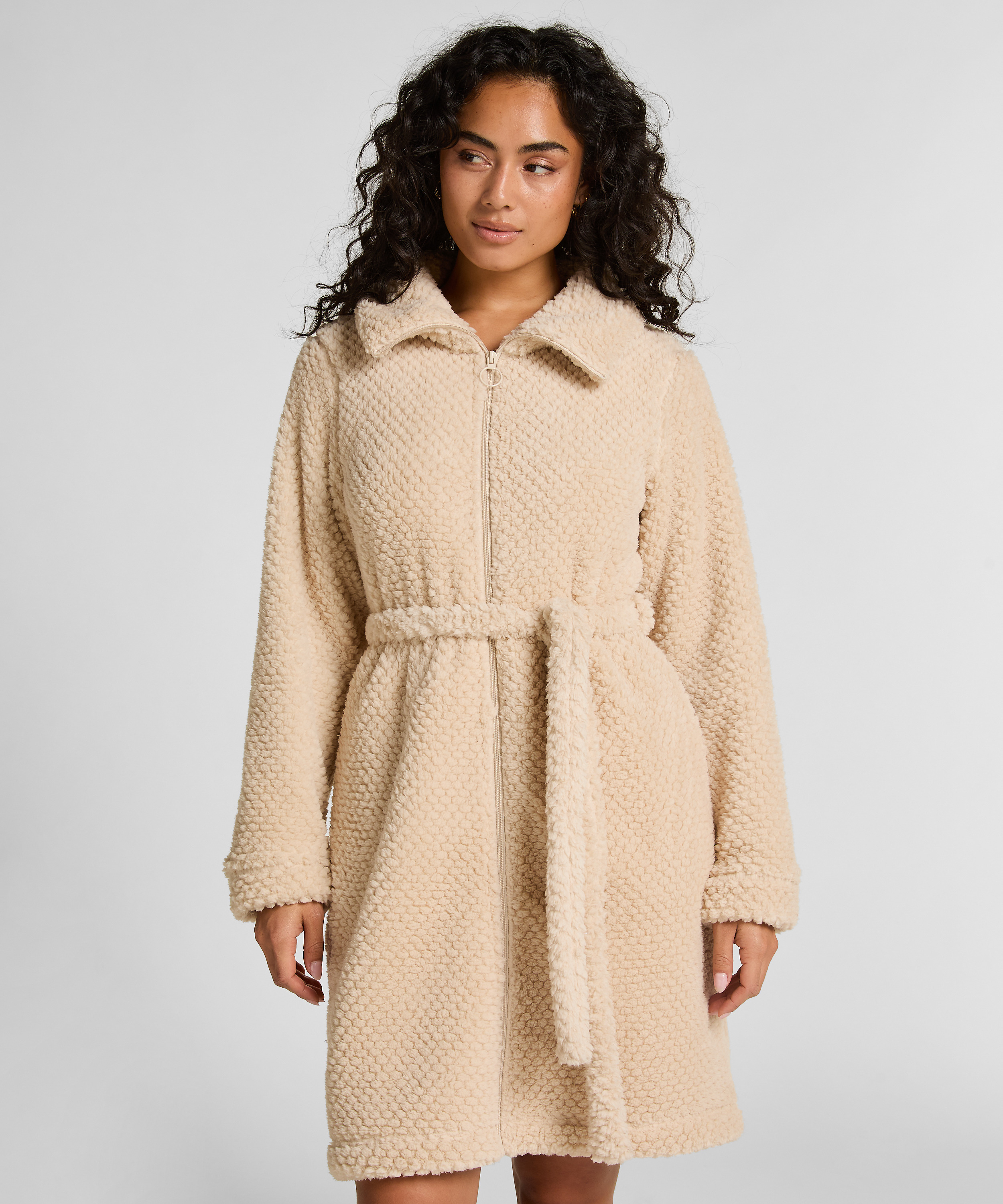 Albornoz polar con cremallera, Blanco, main