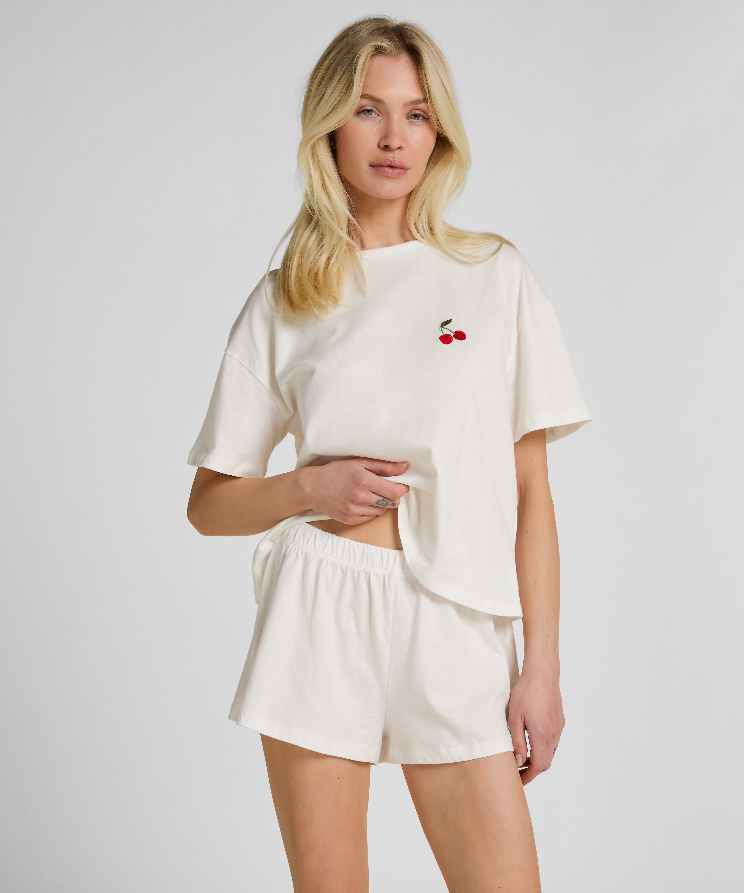 Conjunto de Pijama de Algodón, Blanco