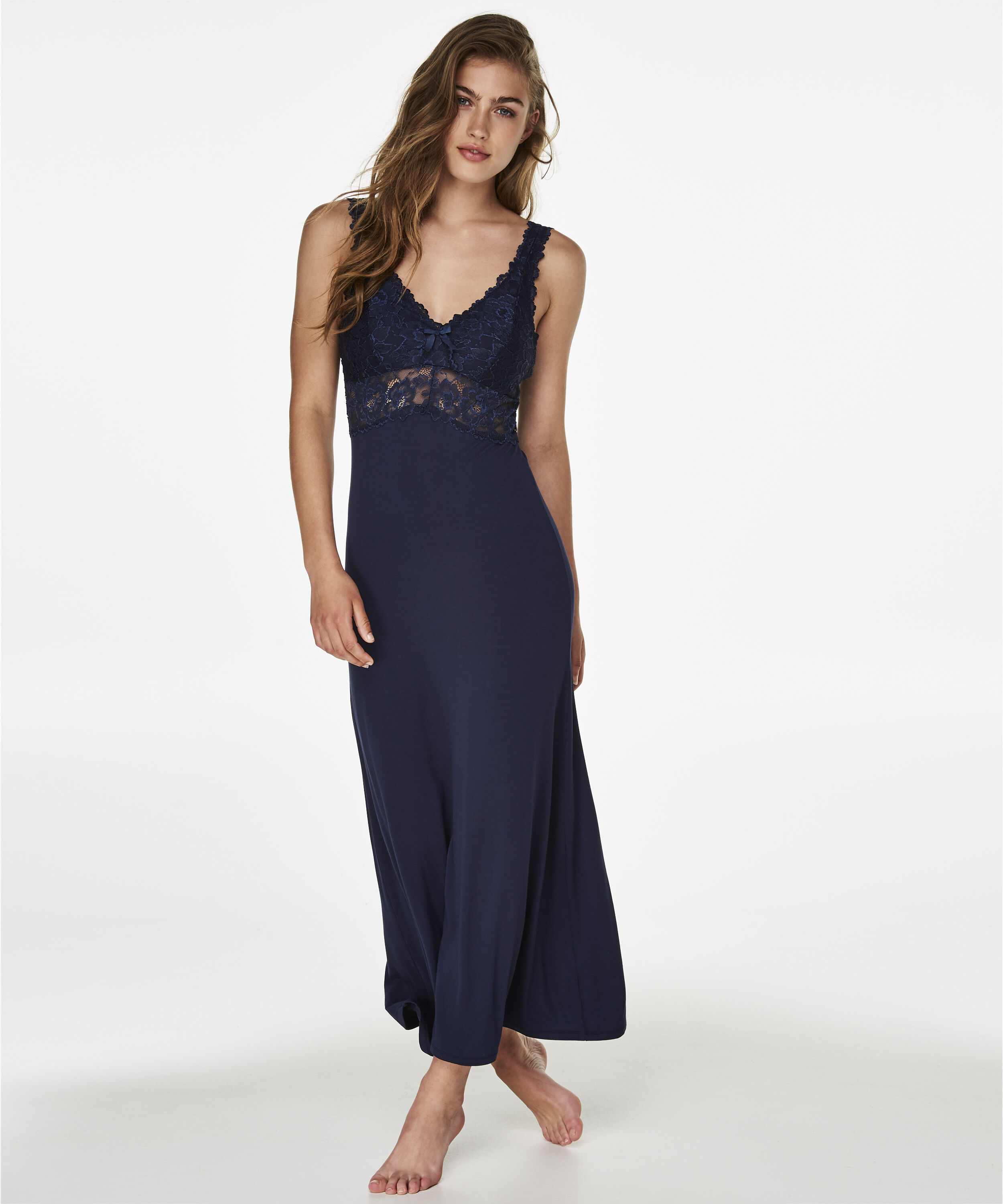 Vestido combinación largo Modal Lace, Azul