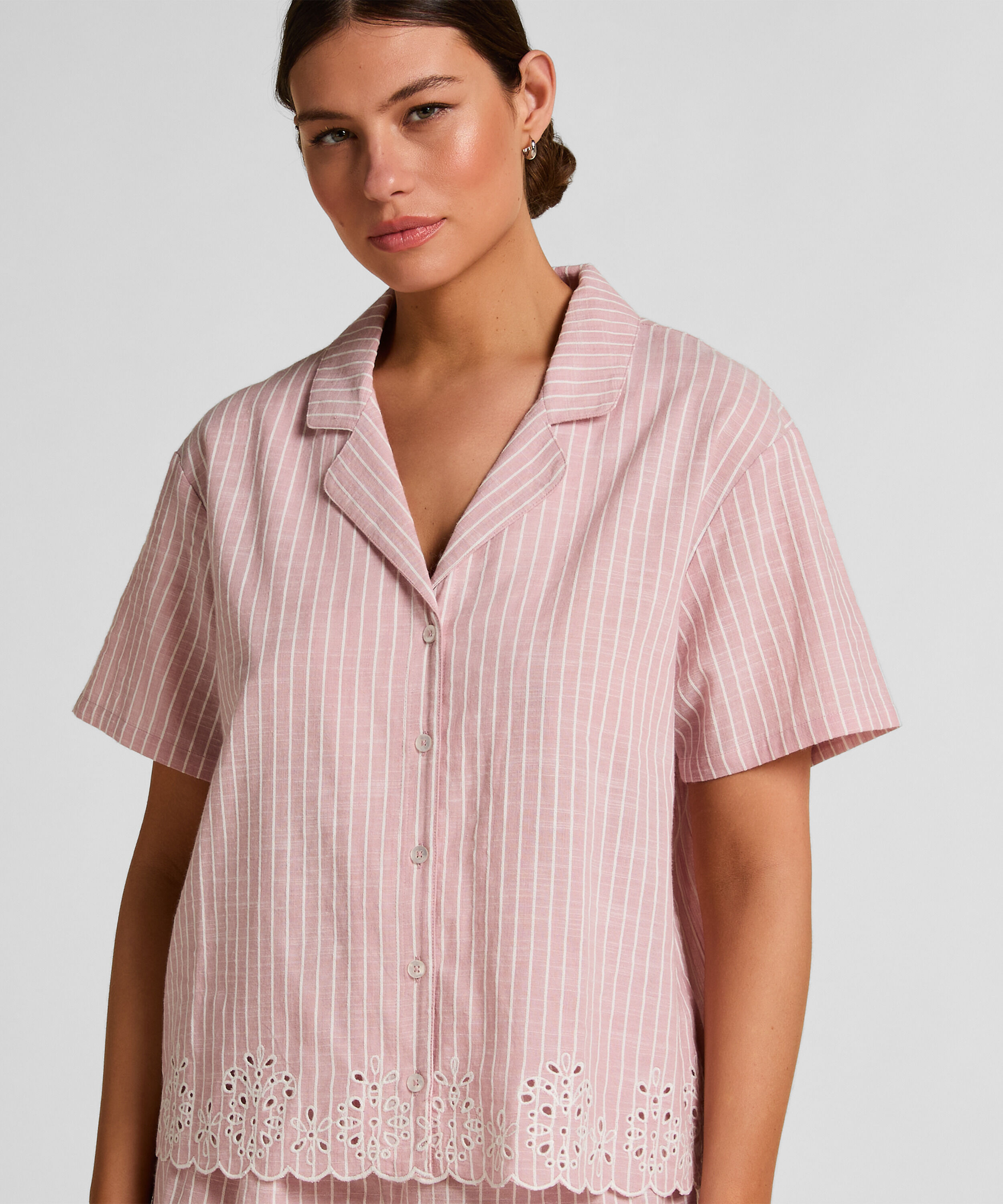 Chaqueta de Pijama de Rayas en Algodón, Rosa Chaqueta de Pijama de Rayas en Algodón, Rosa