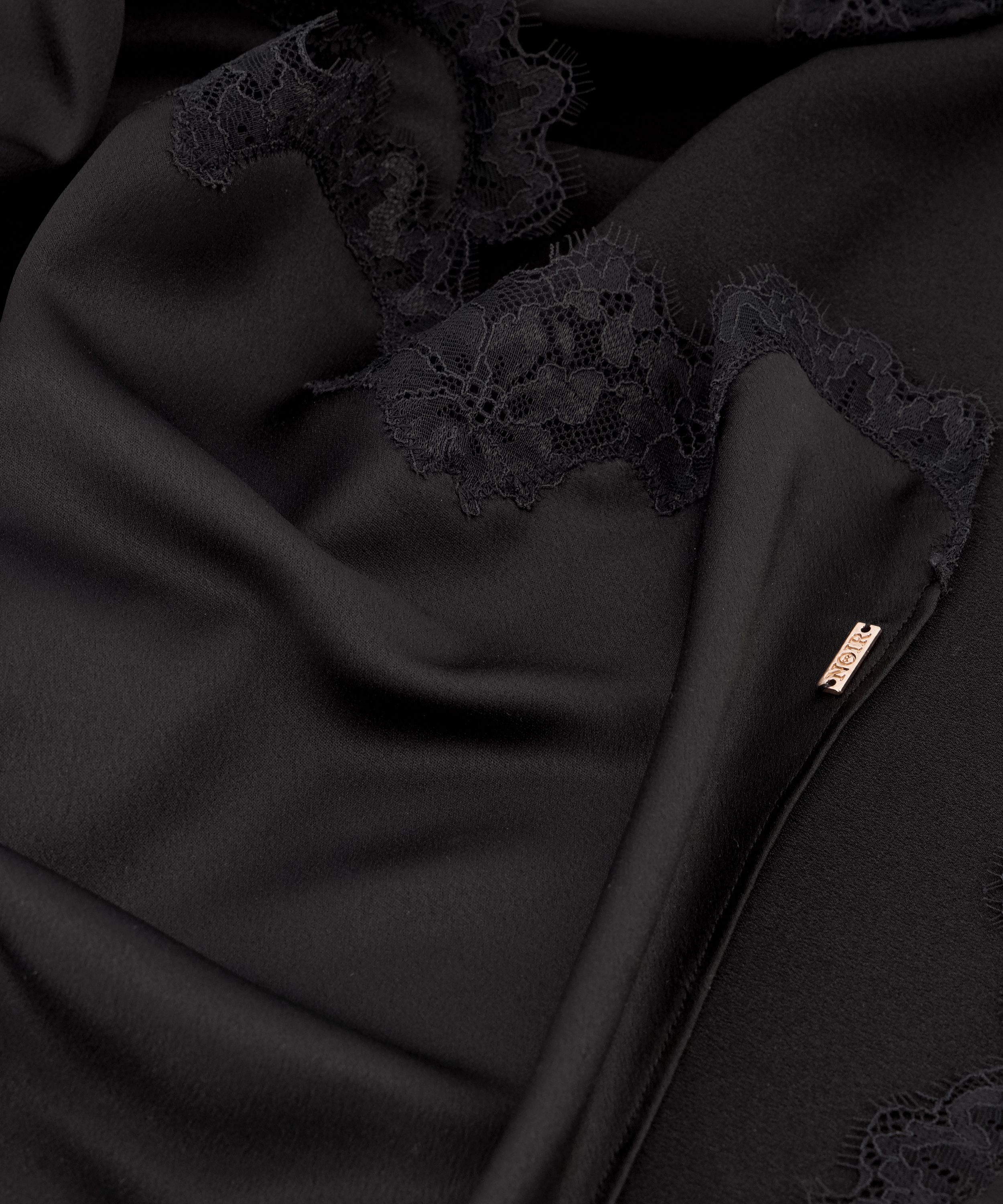 Vestido combinación de satén largo, Negro, main
