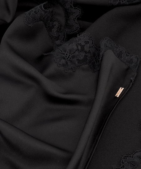 Vestido combinación de satén largo, Negro