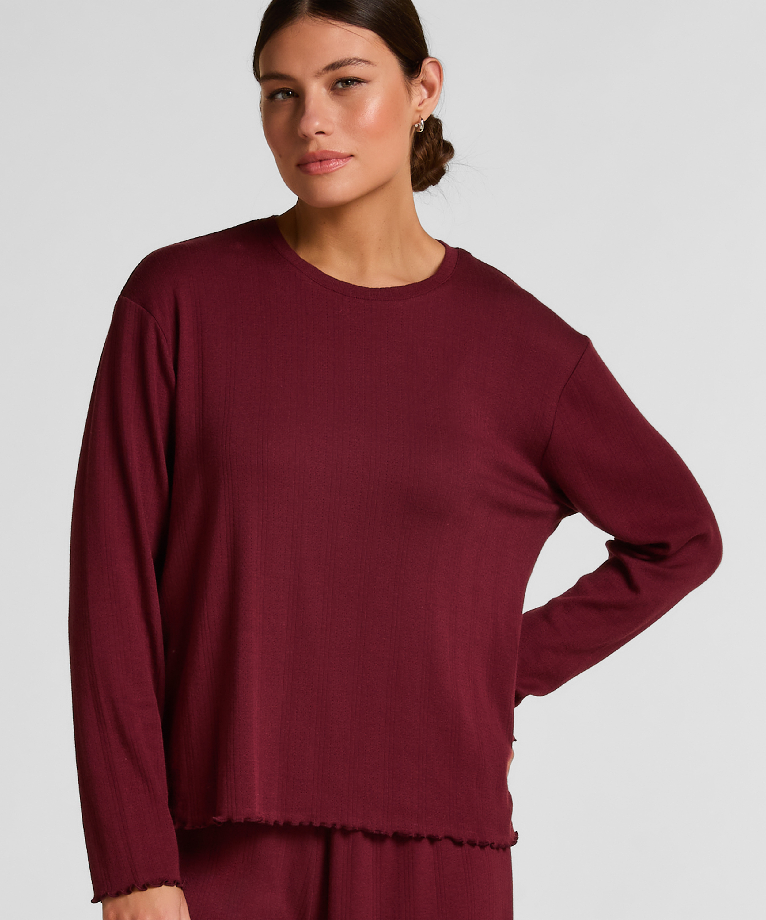 Pyjama Top Loose Pointelle, Rojo, main