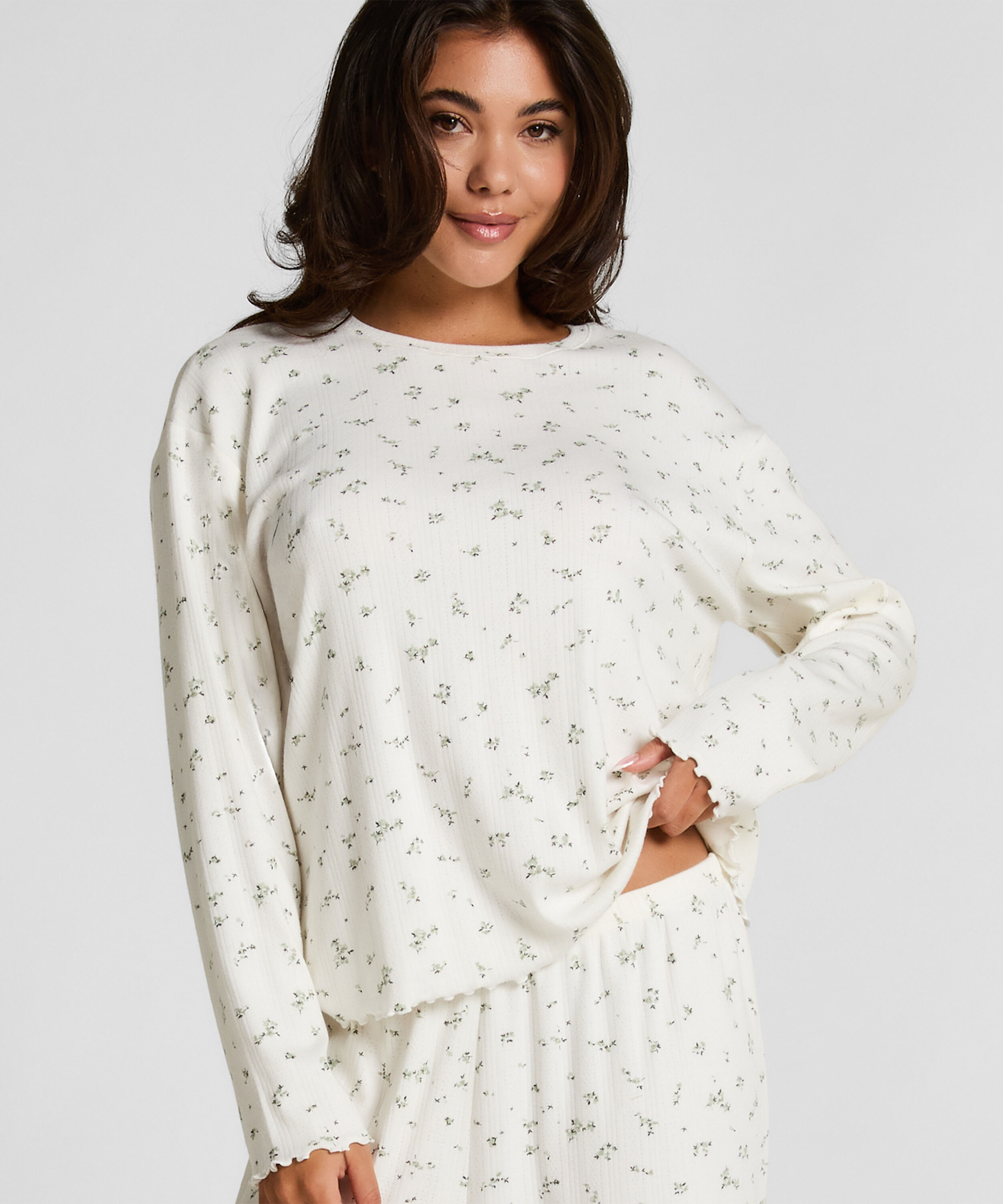 Pyjama Top Loose Pointelle, Blanco Pyjama Top Loose Pointelle, Blanco
