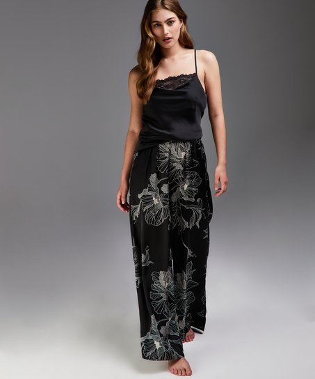Petite Pantal&oacute;n palazzo satinado Lotus, Negro