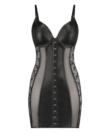 Vestido combinación Faux Leather, Negro