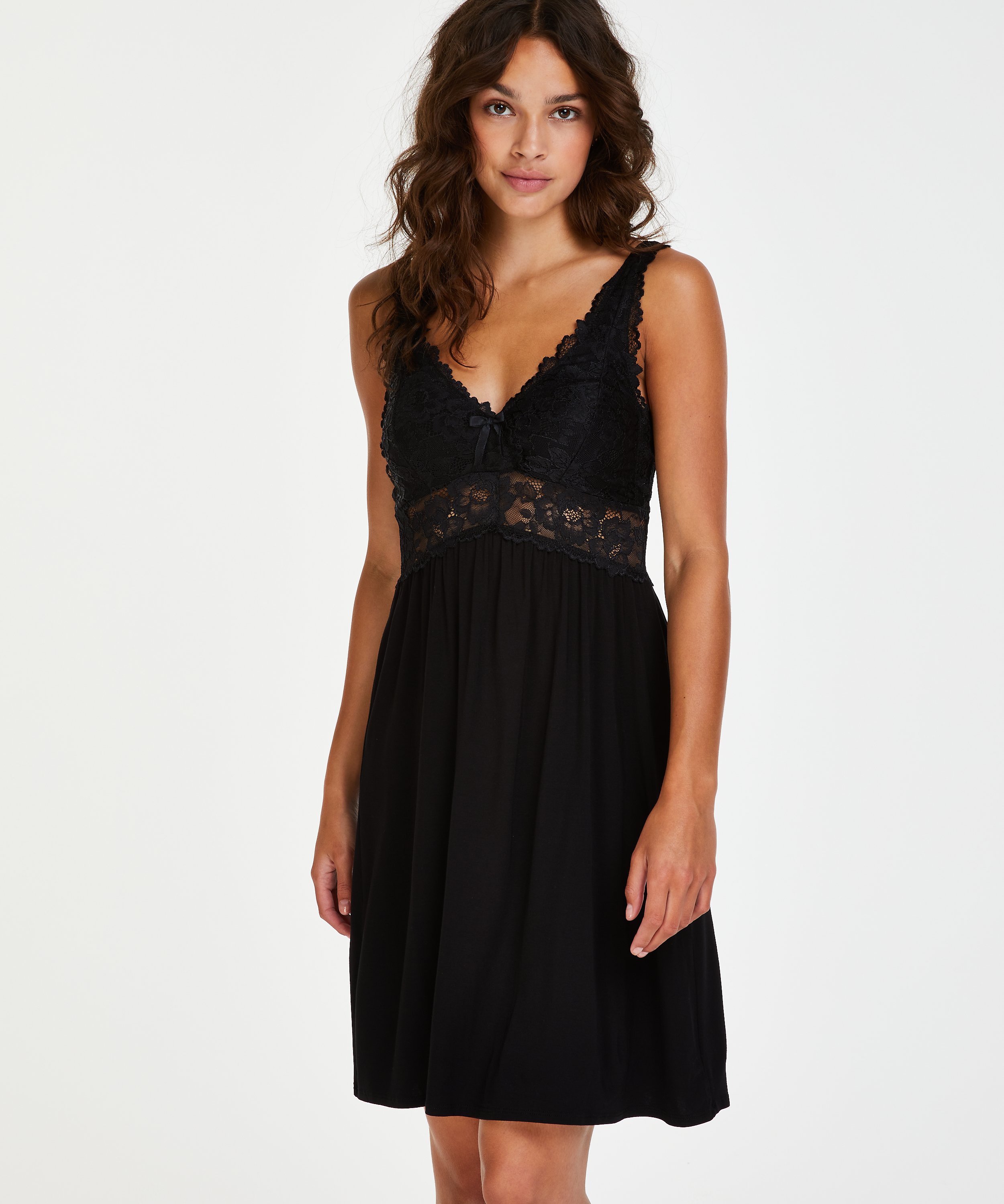 Vestido combinación Modal Lace, Negro, main