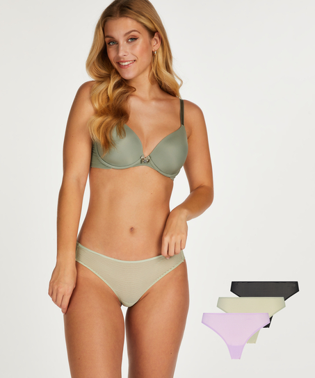 Pack de 3 tangas invisibles de malla a rayas, Morado