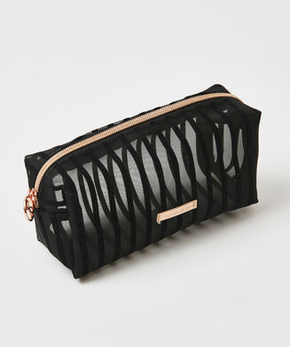 Neceser de maquillaje Stripe Mesh, Negro