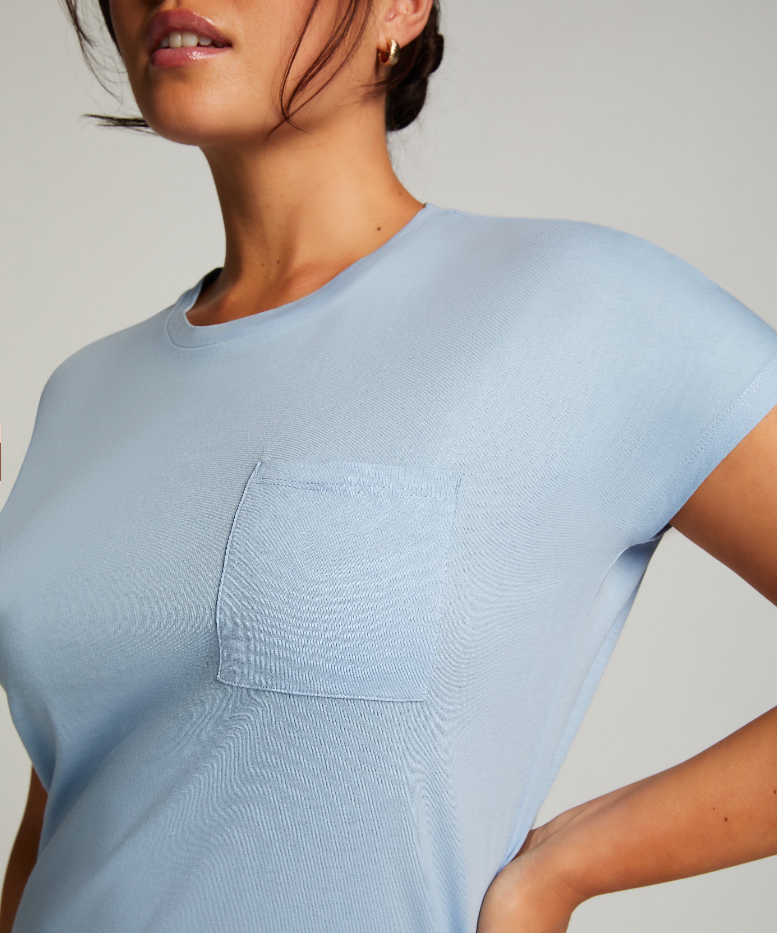 Camis&oacute;n de escote redondo, Azul, main