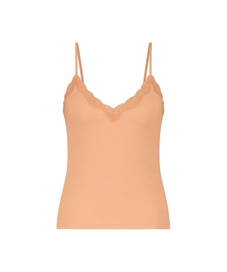 Top Cami Rib Lace, Rosa