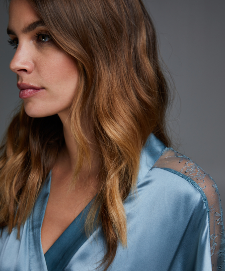 Kimono de satén y encaje, Azul