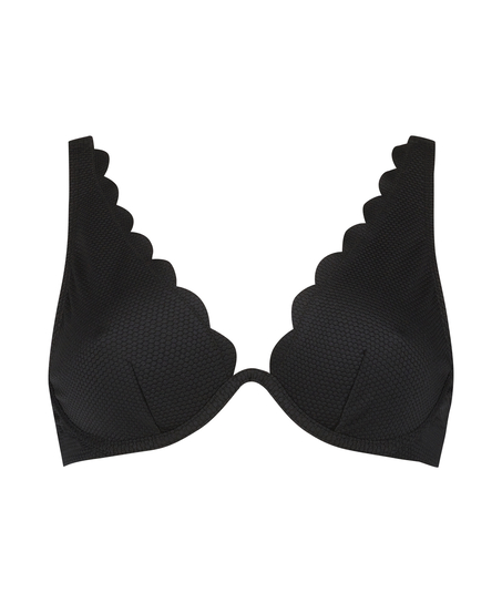 Top de bikini de aros no preformado Scallop, Negro