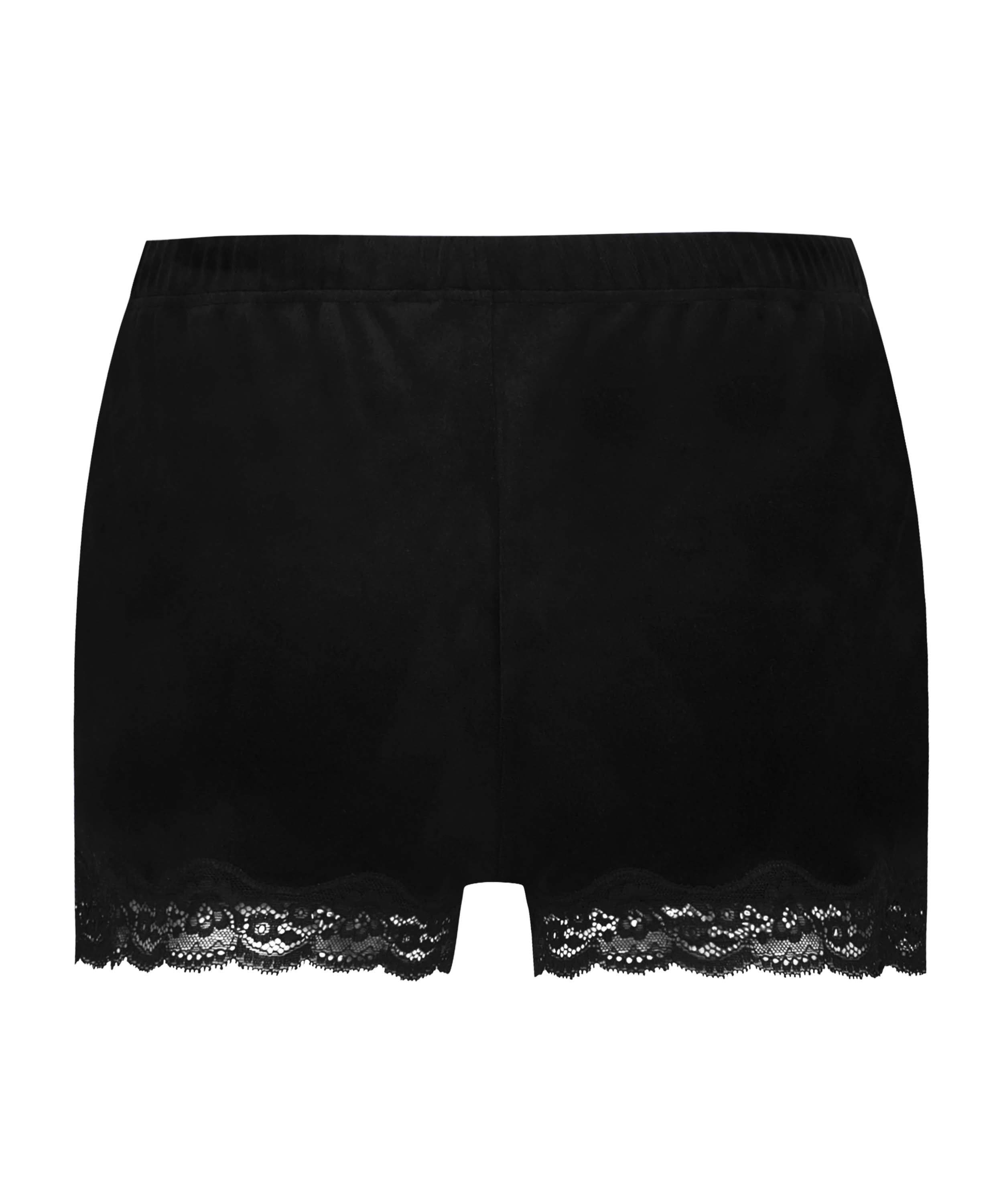 Pantal&oacute;n corto de terciopelo y encaje, Negro, main