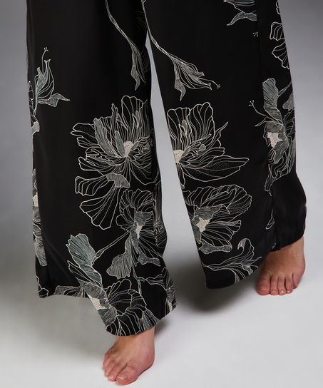 Petite Pantal&oacute;n palazzo satinado Lotus, Negro