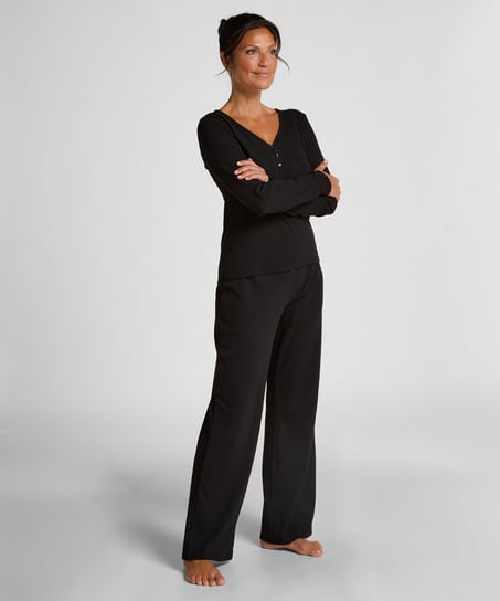 Top de pijama Henley, Negro