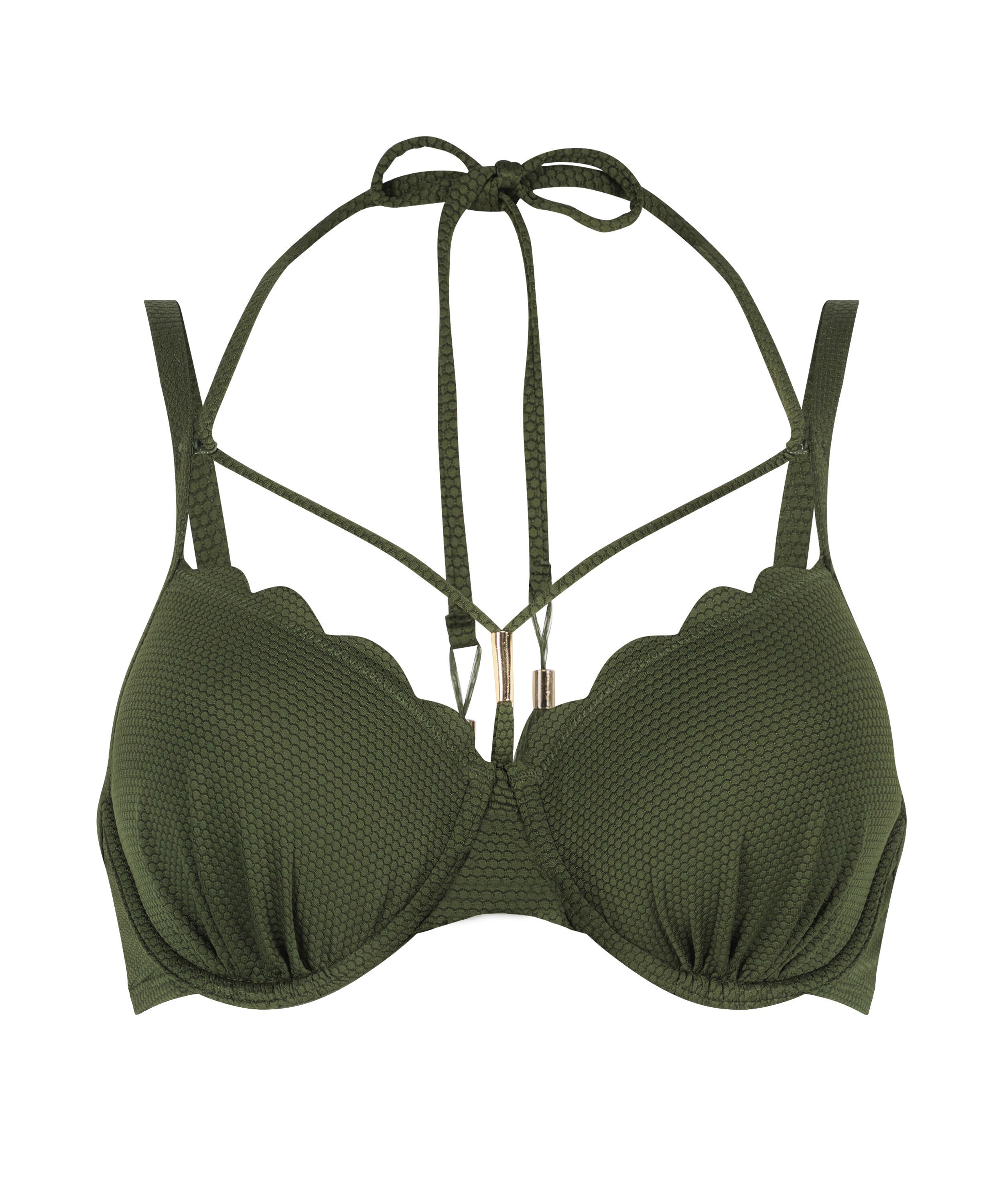 Top de bikini preformado de aros Scallop, Verde