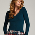 Top V-neck long sleeves, Azul