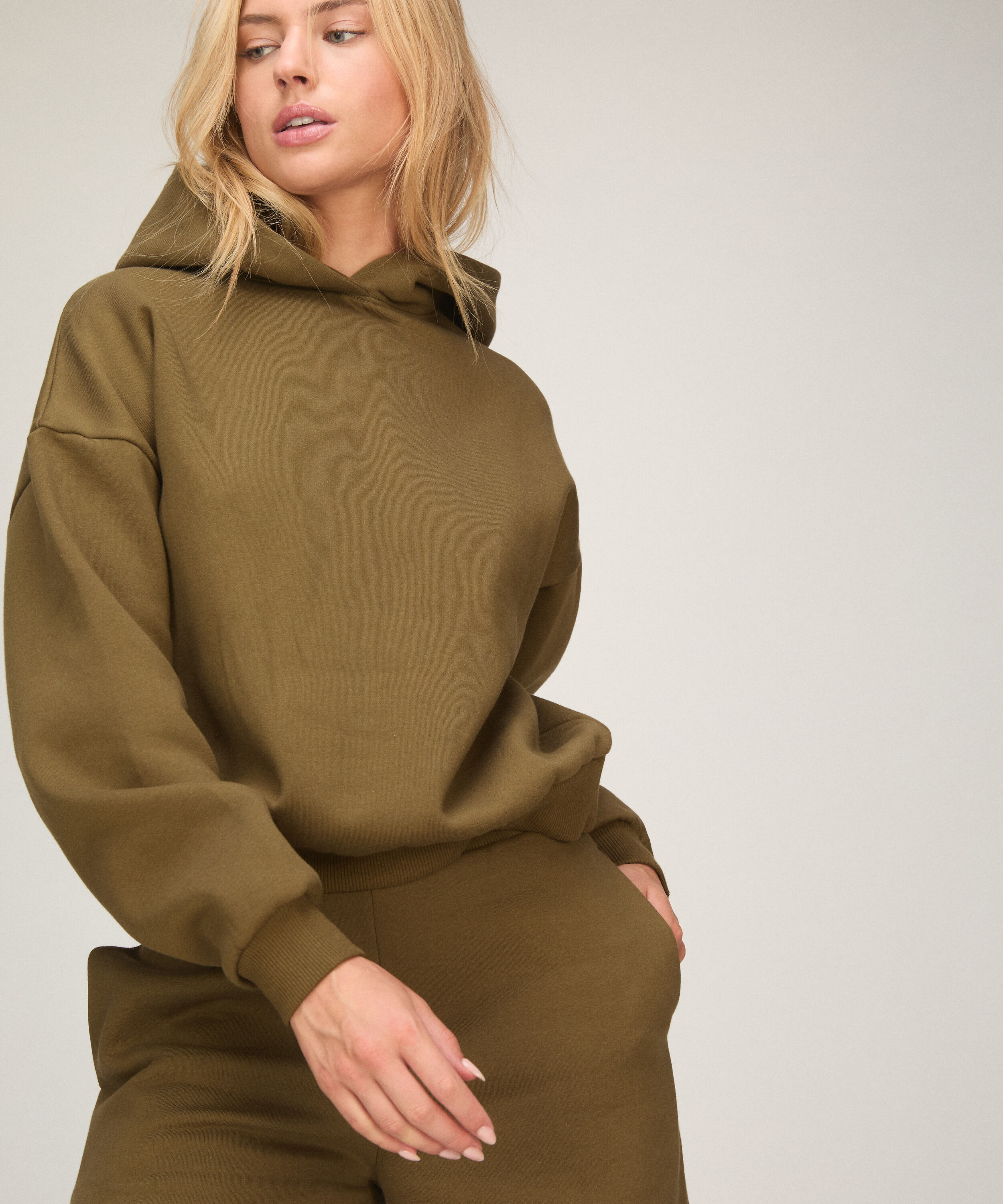 Sudadera con Capucha de Felpa Afelpada, Verde Sudadera con Capucha de Felpa Afelpada, Verde