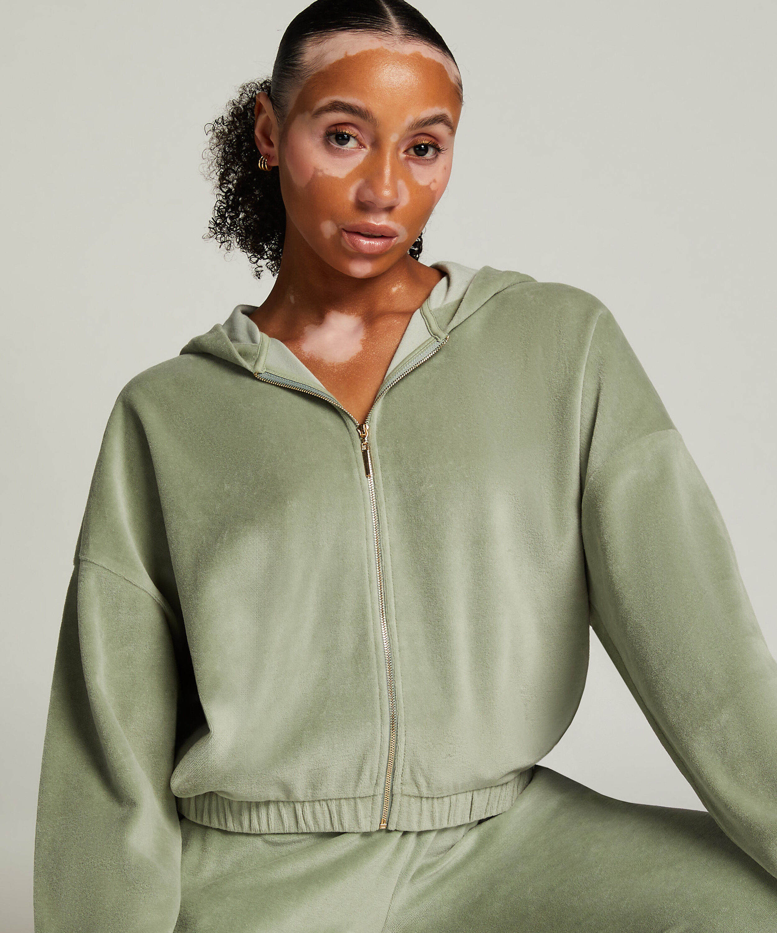 Chaqueta de terciopelo de manga larga, Verde Chaqueta de terciopelo de manga larga, Verde