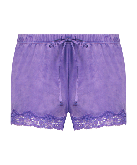 Pantal&oacute;n corto de terciopelo y encaje, Morado