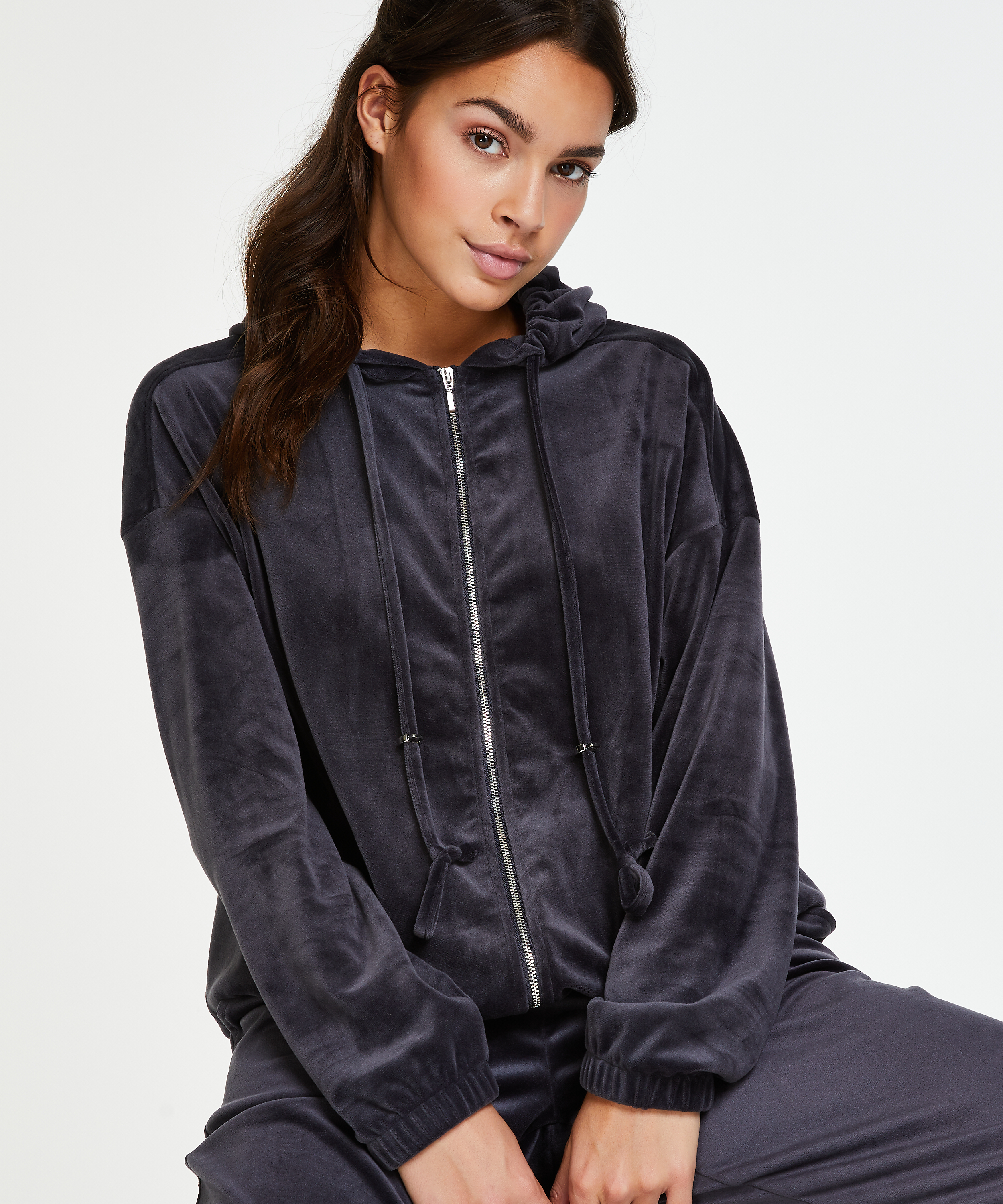 Sudadera con capucha de terciopelo, Gris, main