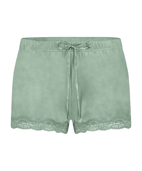 Pantal&oacute;n corto de terciopelo y encaje, Verde